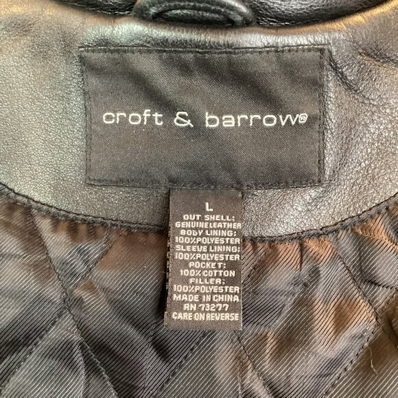 Croft & Barrow Mens Large Soft Leather Aviator Bomber Racer Dress Jacket Black - Picture 8 of 9